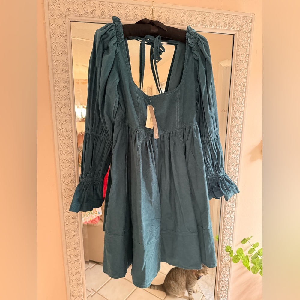 Anthropologie Teal Long-Sleeve Dress